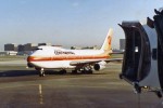 A 747-200 rolls to the gate at LAX.