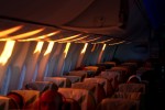 The first firey rays of sunshine cast hues of orange into the cabin as we trek over Sudan. (Photo by Jeremy Dwyer-Lindgren)