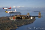 HFF's B-25 Grumpy and two friends including the museums P-51 Impatient Virgin fly in tight formation over Western Washington.