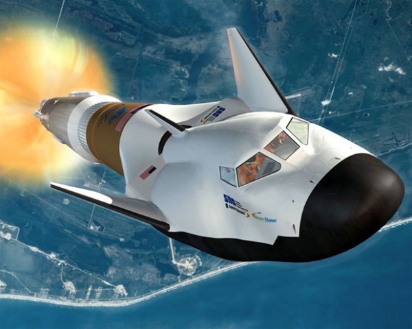 The Dream Chaser space plane atop a United Launch Alliance Atlas V rocket. (Rendering by SNC)