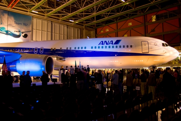 The plane in the factory after the ceremony.