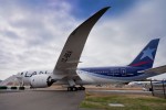 Under wingtip view of LAN's first Boeing 787-8 Dreamliner. (Photo by Dan King/NYCAviation)