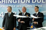 Lufthansa execs pose with models of the plane. (Photo by Cary Liao/NYCAviation)