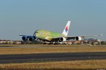 After a successful first flight, Malaysia Airlines' first A380 returned to Toulouse to be prepared for its next journey to the Airbus facilities in Hamburg, Germany for cabin installation and painting on October 21, 2011. (Photo by Airbus/H.Goussé)