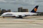 Lufthansa A380 taxiing at MIA after arrival from Frankfurt. (Photo by Mark Lawrence)