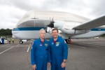 NASA astronaut/pilots Dick Clark and Mike Foreman pose in front of the Super Guppy they just flew in to Seattle. (Photo by Liem Bahneman/NYCAviation)