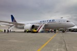 Front right side view off first United Airlines Boeing 787 Dreamliner. (Photo by Dan King/NYCAviation)