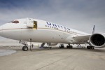 Front right side view off first United Airlines Boeing 787 Dreamliner. (Photo by Dan King/NYCAviation)