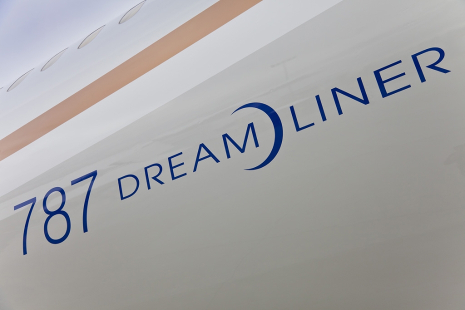 Closeup of the 787 Dreamliner badge. (Photo by Dan King/NYCAviation)