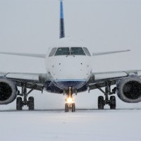Taxiing through a snowstorm in Columbus, Ohio, this bird is far cry from the weather at the factory. Photo by DRust