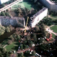 A 747 freighter being flown by El Al crashed into this apartment complex in Amsterdam, killing 39 on the ground in addition to the 4 on-board.
