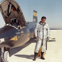 Pilot Michael J. Adams alongside the X-15.