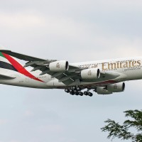 Emirates Airbus A380 A6-EDA makes its first approach to JFK in New York, August 1, 2008