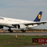 A Lufthansa Airbus A330-300 (reg D-AIKI) touches down at JFK Airport in New York. Photo by Tom Alfano.