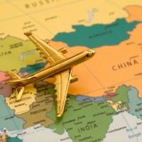Plane flying over China