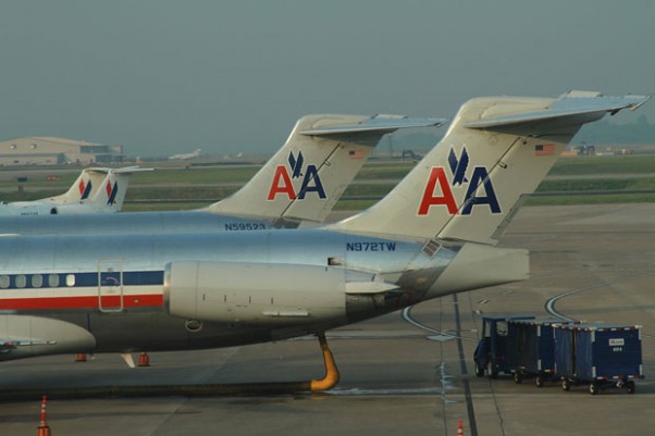 Two American Airlines MD-80s parked at the gate in Nashville. (Photo by Matt Molnar)