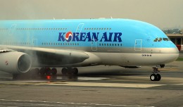 Water cannon salute for Korean Air's first Airbus A380 arrival to New York JFK Airport Terminal 1