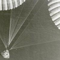 The Apollo 17 spacecraft, containing astronauts Eugene A. Cernan, Ronald E. Evans, and Harrison H. Schmitt, glided to a safe splashdown at 2:25 p.m. EST on Dec. 19, 1972, 648 kilometers (350 nautical miles) southeast of American Samoa. The astronauts were flown by recovery helicopter to the U.S.S. Ticonderoga slightly less than an hour after the completion of NASA's sixth and last manned lunar landing in the Apollo program. (Photo by NASA)