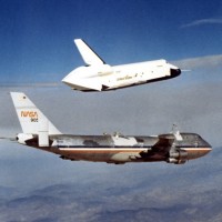 Space Shuttle prototoype Enterprise separating from the 747 Shuttle Carrier Aircraft