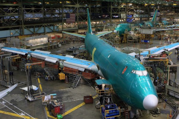 A Boeing 747-8 Freighter under construction in Everett