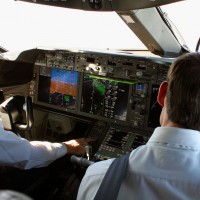 On the 787 flight deck during our flight from Boston to Newark