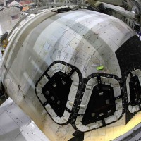 Space Shuttle Discovery while being prepped for display at the Smithsonian. (Photo by Suresh Attapatu)