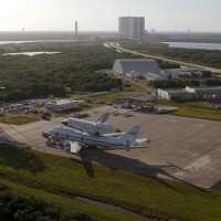 Space Shuttle Discovery and Shuttler Carrier Aircraft at Kennedy Space Center.