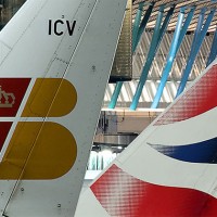 British Airways and Iberia tails.