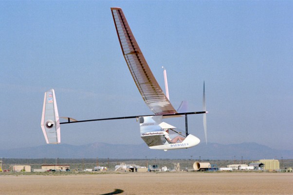 The MIT Daedalus makes a test flight at NASA's Dryden Flight Research Center. (Photo by NASA)