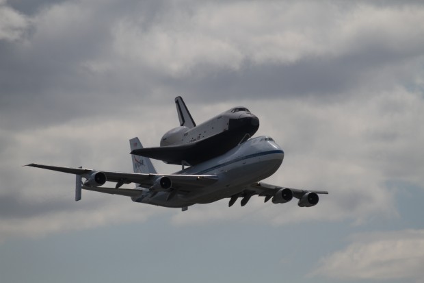Space Shuttle Enterprise and the Shuttle Carrier Aircraft. (Photo by NASA)