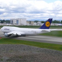 Lufthansa's first Boeing 747-8 Intercontinental taxis for departure to Frankfurt. (Photo by Chris Sloan/Airchive.com)