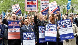 American Airlines flight attendants protest labor cuts in New York City, April 23, 2012. (Photo by the Association of Professional Flight Attendants)