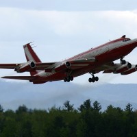 The last flying Boeing 720 (C-FETB), whose final decades were spent working as a Pratt & Whitney engine testbed, is seen here taking off from Plattsburgh in 2008. (Photo by Senga Butts)