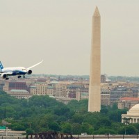 Boeing 787-8 passes the Washington Monument and Jefferson Memorial on the River Visual approach to Reagan National Airport's Runway 19. (Photo by Boeing)