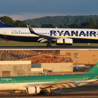 Ryanair's Boeing 737s could soon share a hangar with Aer Lingus's Airbus A330s. (Photos by Gordon Gebert [top] and Mark Hsiung [bottom])