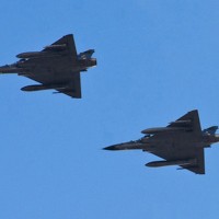 Two Brazilian Air Force Dassault Mirage 2000s. (Photo by Silvio Assuncao)