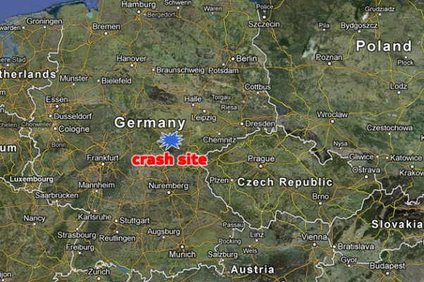 Site of the plane crash near Coburg, Germany. (Map by Google/Matt Molnar) Site of the plane crash near Coburg, Germany. (Map by Google/Matt Molnar)