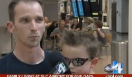 Curtis Saxton was stranded in Salt Lake City with his wife and two children. (Screengrab via ABC4)