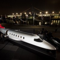 Learjet 85 mockup parked next to the USS Intrepid. (Photo by Jason Tinacci)