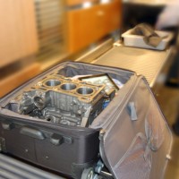 Ford Ecoboost 1.0L 3-cylinder engine block in a carry-on. (Photo by Ford)
