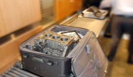 Ford Ecoboost 1.0L 3-cylinder engine block in a carry-on. (Photo by Ford)