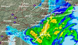 Radar image of Nor'easter on Wednesday morning. (via National Weather Service)