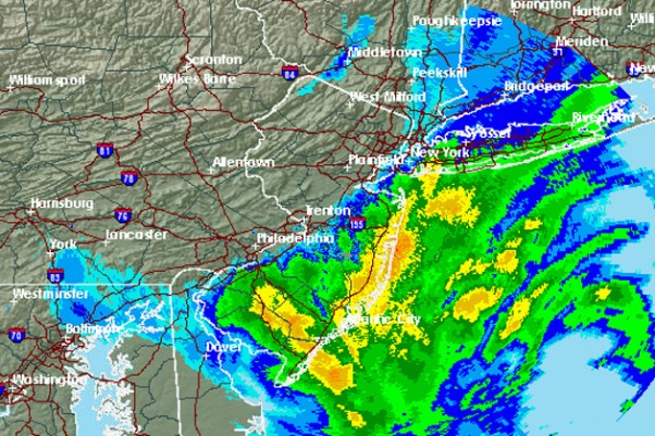 Radar image of Nor'easter on Wednesday morning. (via National Weather Service)