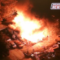 Site where a plane hit a house in Jackson, Miss. (Photo by WLBT)
