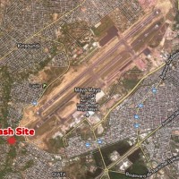 The plane went down about 1 km southwest of Maya Maya Airport. (Map by NYCAviation/Google Maps)