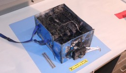 Another angle of are the burnt Boeing 787 battery that caught fire in Boston. (Photo by NTSB)