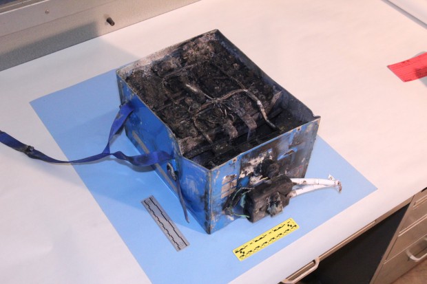 Another angle of are the burnt Boeing 787 battery that caught fire in Boston. (Photo by NTSB)