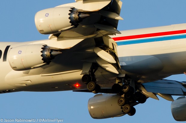 The 747-8 has chevrons on the engine cowling to reduce noise, just like the 787.