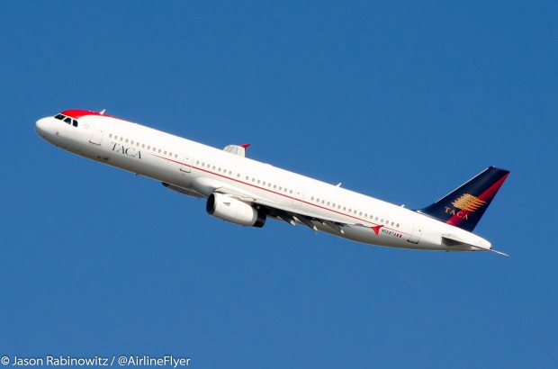 A TACA Airbus with the older livery departing JFK off runway 31L