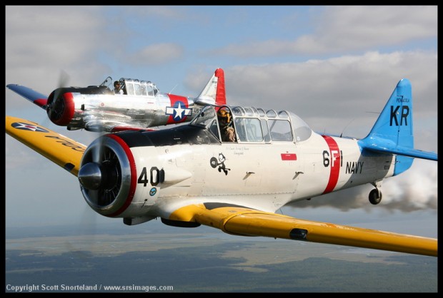 Kevin Russo flys with Buzz Cortese, part of the warbird flight. Photo Scott Snorteland